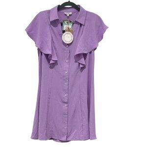 Umgee Violet Button-Front Ruffle Sleeve Mini Dress NWT Womens. Sz M